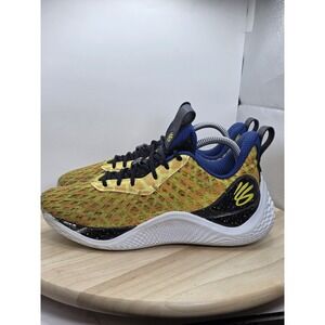 7Y Under Armour GS Curry 10 Bang Bang Yellow Youth Kids 3026294-701 White EUC